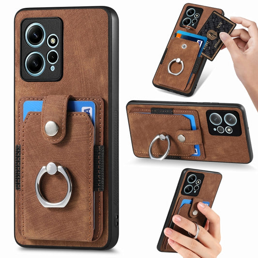 For Redmi Note 12 4G Retro Skin-feel Ring Card Wallet Phone Case(Brown) by buy2fix