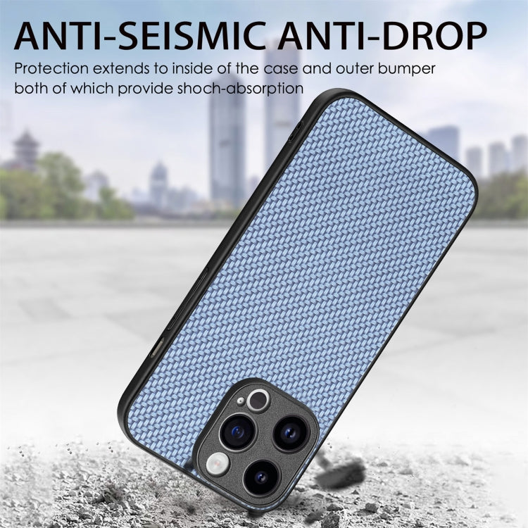 For iPhone 15 Pro Carbon Fiber Texture Leather Back Phone Case(Blue) - iPhone 15 Pro Cases by buy2fix | Online Shopping UK | buy2fix
