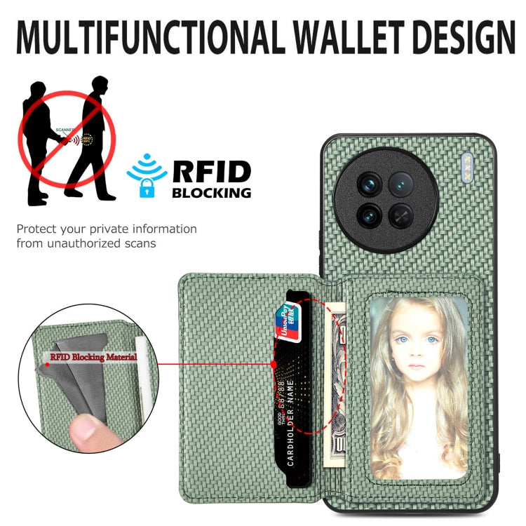 For vivo X90 Pro Carbon Fiber Magnetic Card Bag Phone Case(Brown) - vivo Cases by buy2fix | Online Shopping UK | buy2fix