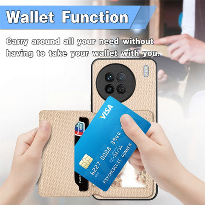 For vivo X90 Pro Carbon Fiber Magnetic Card Bag Phone Case(Brown) - vivo Cases by buy2fix | Online Shopping UK | buy2fix