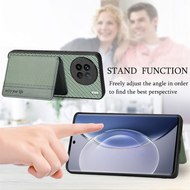 For vivo X90 Pro Carbon Fiber Magnetic Card Bag Phone Case(Brown) - vivo Cases by buy2fix | Online Shopping UK | buy2fix