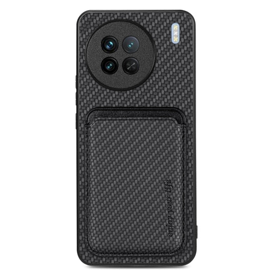 For vivo X90 Carbon Fiber Leather Card Magsafe Phone Case(Black) by buy2fix