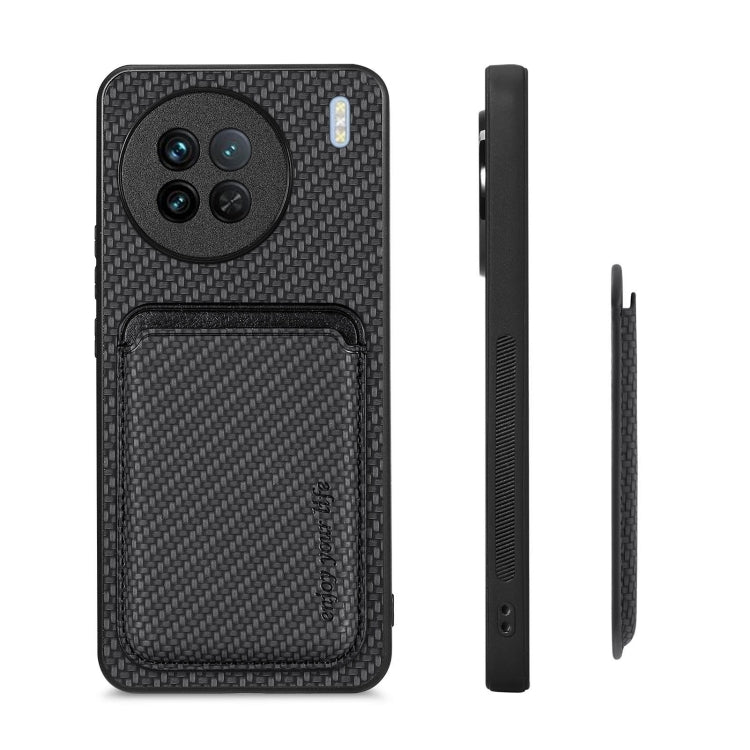 For vivo X90 Carbon Fiber Leather Card Magsafe Phone Case(Black) by buy2fix
