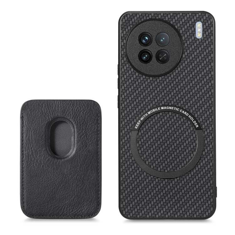 For vivo X90 Carbon Fiber Leather Card Magsafe Phone Case(Black) by buy2fix