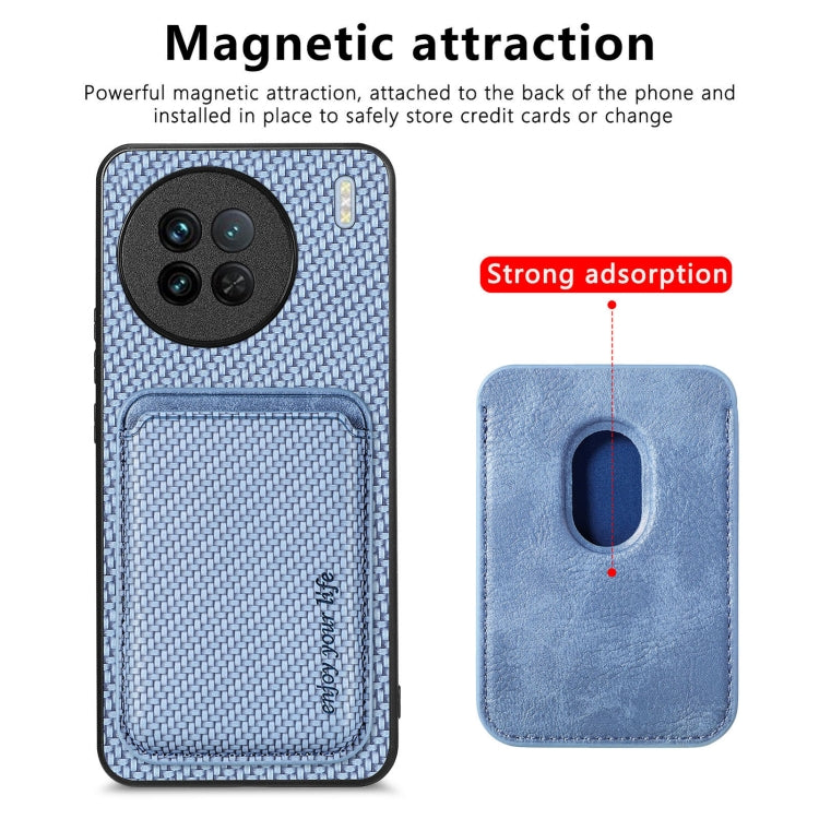 For vivo X90 Carbon Fiber Leather Card Magsafe Phone Case(Blue) by buy2fix