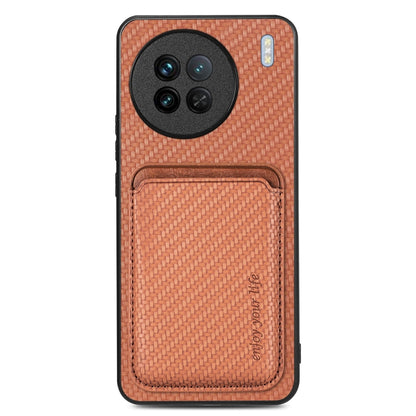 For vivo X90 Carbon Fiber Leather Card Magsafe Phone Case(Brown) by buy2fix
