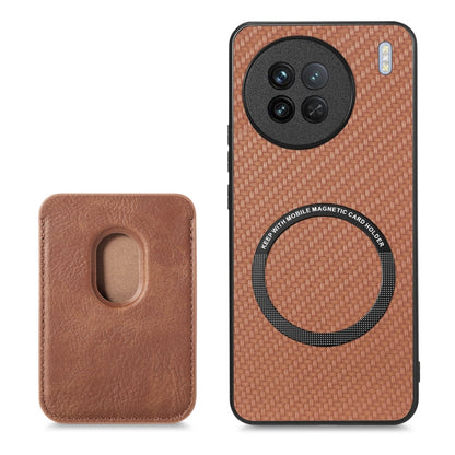 For vivo X90 Carbon Fiber Leather Card Magsafe Phone Case(Brown) by buy2fix