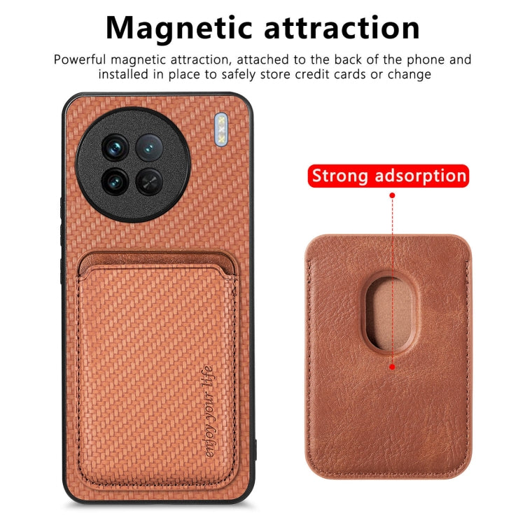 For vivo X90 Carbon Fiber Leather Card Magsafe Phone Case(Brown) by buy2fix