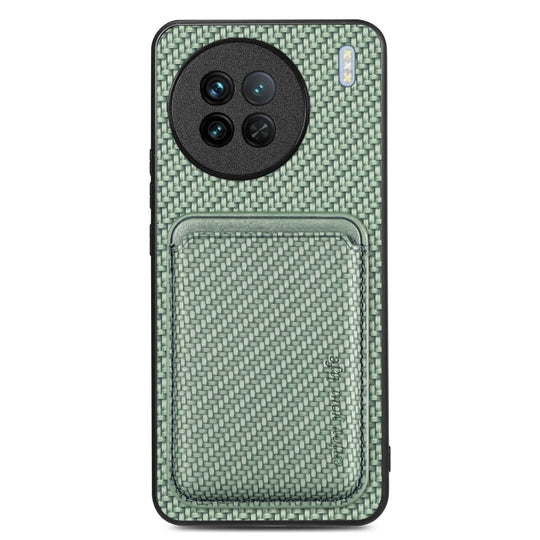 For vivo X90 Carbon Fiber Leather Card Magsafe Phone Case(Green)