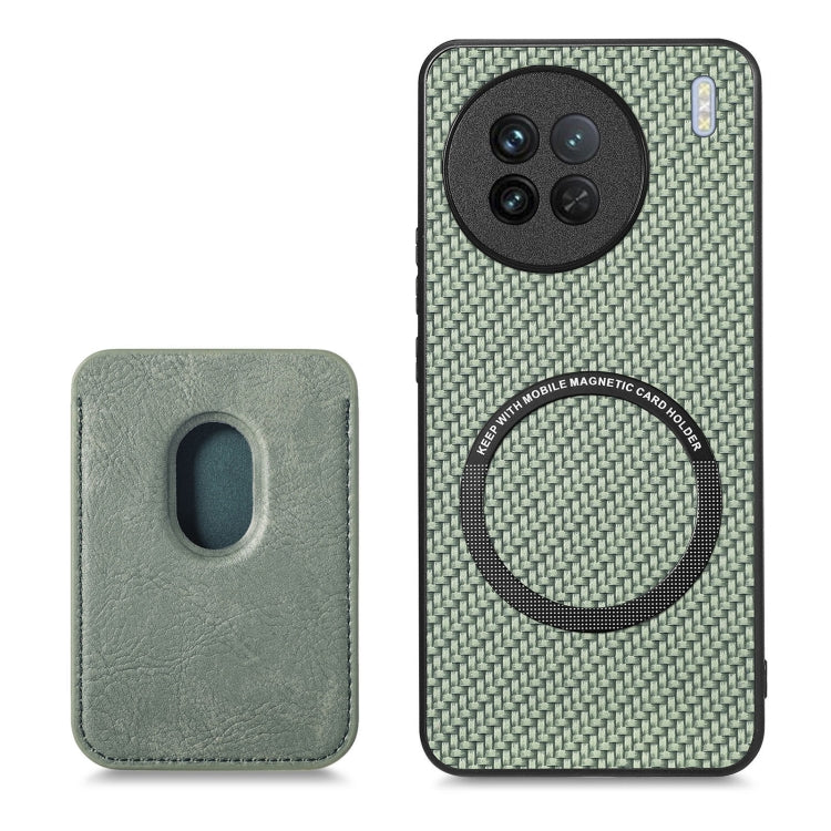 For vivo X90 Carbon Fiber Leather Card Magsafe Phone Case(Green) by buy2fix
