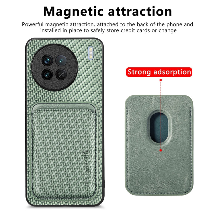 For vivo X90 Carbon Fiber Leather Card Magsafe Phone Case(Green) by buy2fix