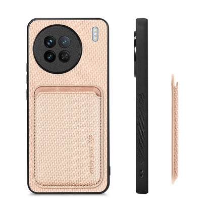 For vivo X90 Carbon Fiber Leather Card Magsafe Phone Case(Khaki) by buy2fix