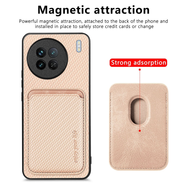 For vivo X90 Carbon Fiber Leather Card Magsafe Phone Case(Khaki) by buy2fix