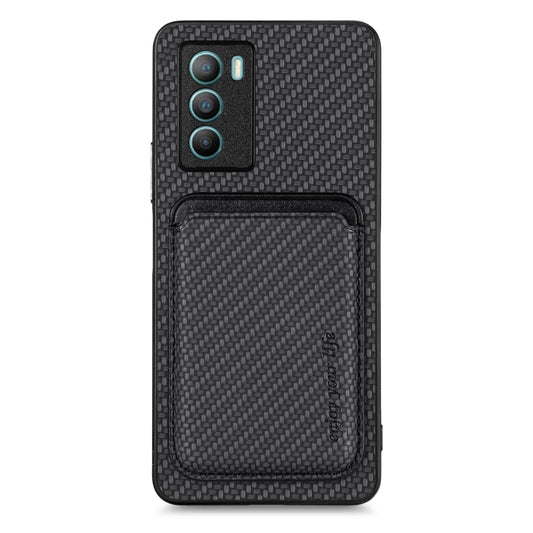 For vivo T1 Carbon Fiber Leather Card Magsafe Phone Case(Black) - vivo Cases by buy2fix | Online Shopping UK | buy2fix