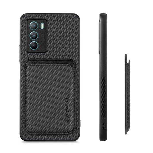 For vivo T1 Carbon Fiber Leather Card Magsafe Phone Case(Black) - vivo Cases by buy2fix | Online Shopping UK | buy2fix
