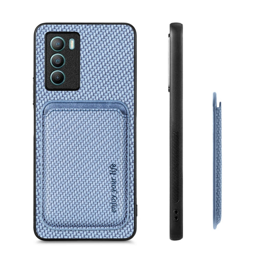 For vivo T1 Carbon Fiber Leather Card Magsafe Phone Case(Blue) - vivo Cases by buy2fix | Online Shopping UK | buy2fix