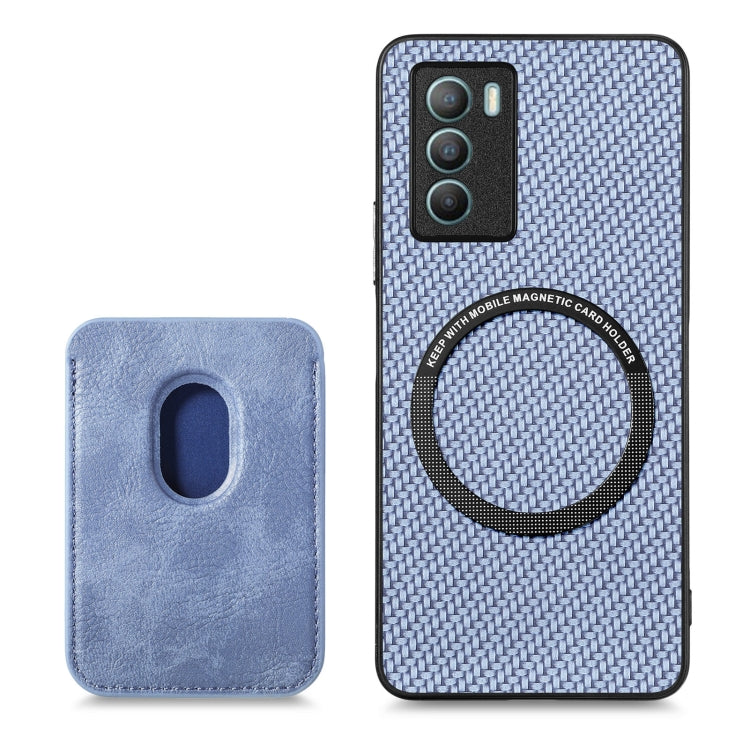 For vivo T1 Carbon Fiber Leather Card Magsafe Phone Case(Blue) - vivo Cases by buy2fix | Online Shopping UK | buy2fix