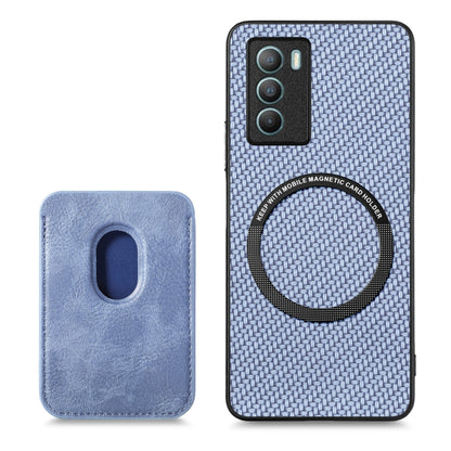 For vivo T1 Carbon Fiber Leather Card Magsafe Phone Case(Blue) - vivo Cases by buy2fix | Online Shopping UK | buy2fix