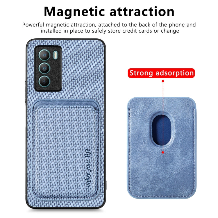 For vivo T1 Carbon Fiber Leather Card Magsafe Phone Case(Blue) - vivo Cases by buy2fix | Online Shopping UK | buy2fix