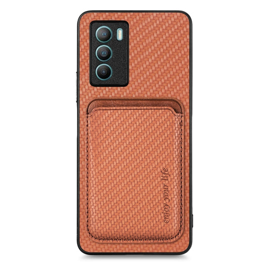 For vivo T1 Carbon Fiber Leather Card Magsafe Phone Case(Brown) - vivo Cases by buy2fix | Online Shopping UK | buy2fix
