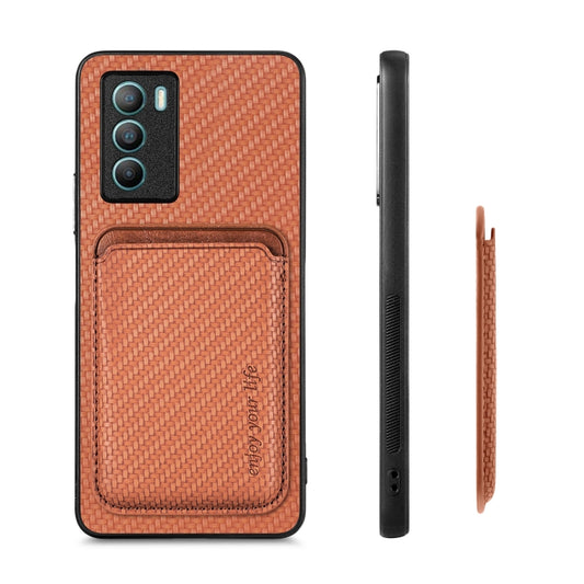 For vivo T1 Carbon Fiber Leather Card Magsafe Phone Case(Brown) - vivo Cases by buy2fix | Online Shopping UK | buy2fix