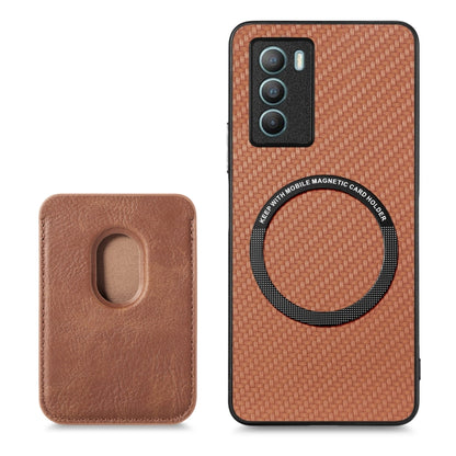 For vivo T1 Carbon Fiber Leather Card Magsafe Phone Case(Brown) - vivo Cases by buy2fix | Online Shopping UK | buy2fix