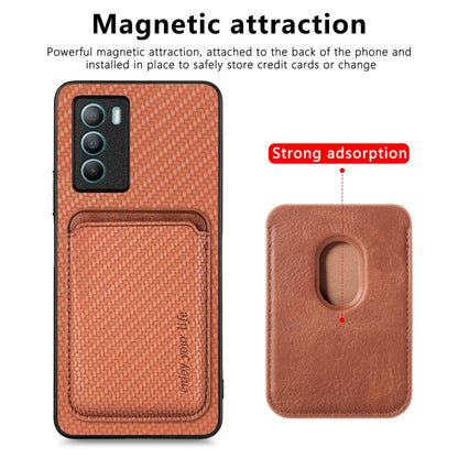 For vivo T1 Carbon Fiber Leather Card Magsafe Phone Case(Brown) - vivo Cases by buy2fix | Online Shopping UK | buy2fix