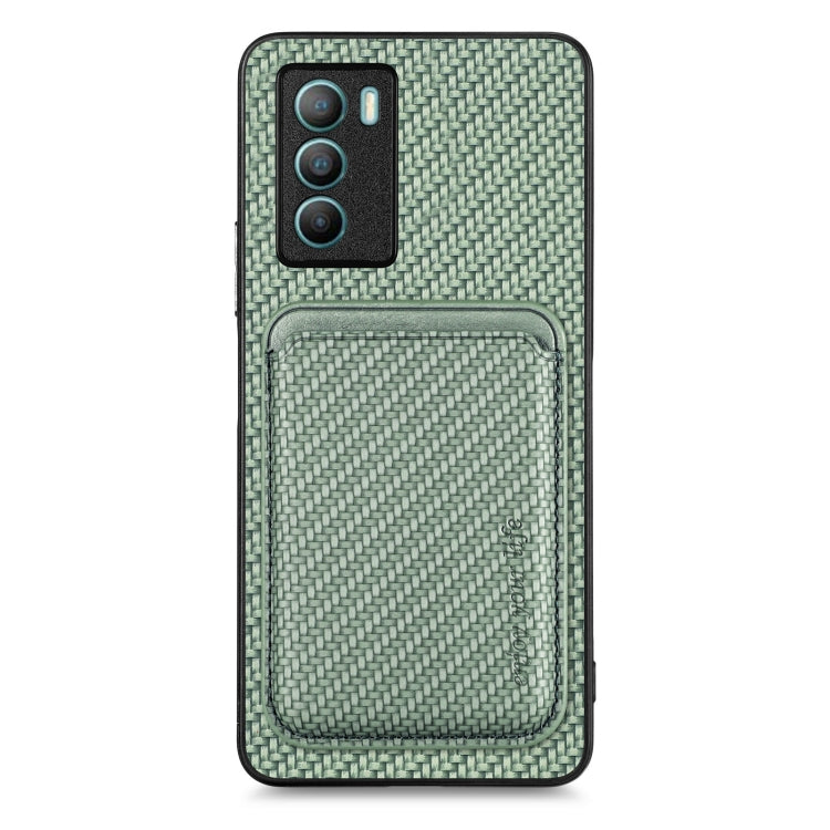 For vivo T1 Carbon Fiber Leather Card Magsafe Phone Case(Green) - vivo Cases by buy2fix | Online Shopping UK | buy2fix