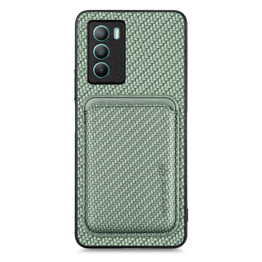 For vivo T1 Carbon Fiber Leather Card Magsafe Phone Case(Green) - vivo Cases by buy2fix | Online Shopping UK | buy2fix