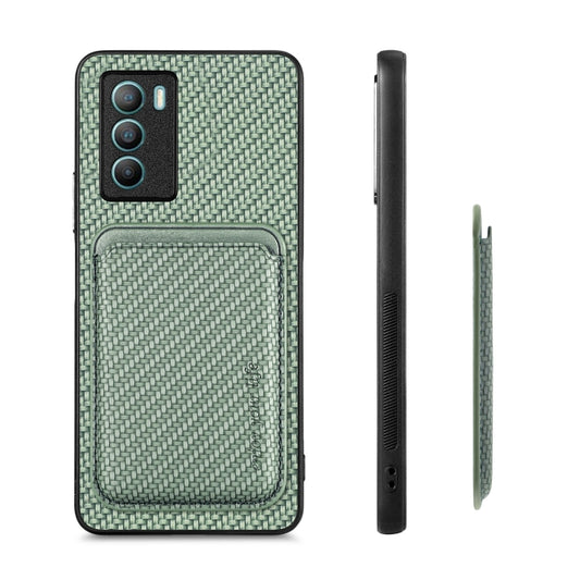 For vivo T1 Carbon Fiber Leather Card Magsafe Phone Case(Green) - vivo Cases by buy2fix | Online Shopping UK | buy2fix