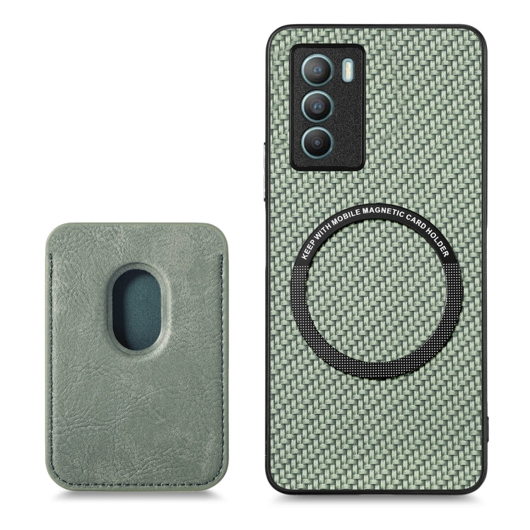 For vivo T1 Carbon Fiber Leather Card Magsafe Phone Case(Green) - vivo Cases by buy2fix | Online Shopping UK | buy2fix