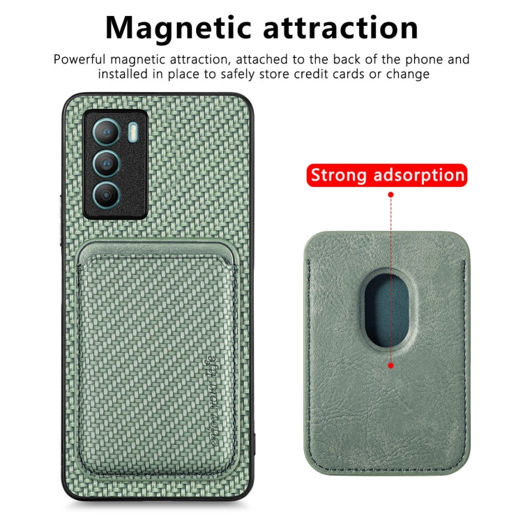 For vivo T1 Carbon Fiber Leather Card Magsafe Phone Case(Green) - vivo Cases by buy2fix | Online Shopping UK | buy2fix
