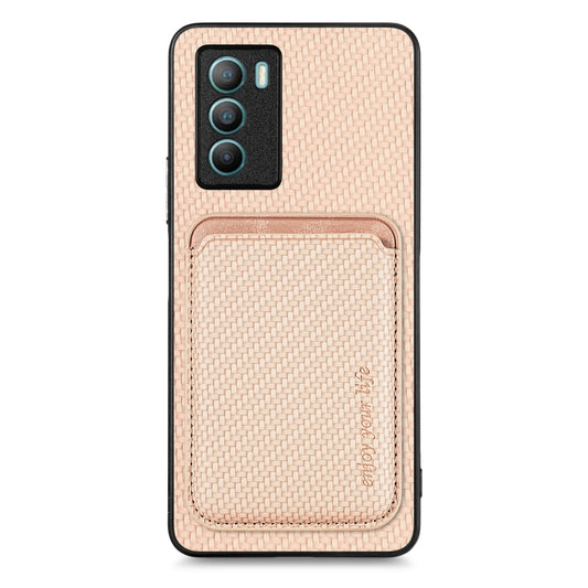 For vivo T1 Carbon Fiber Leather Card Magsafe Phone Case(Khaki) - vivo Cases by buy2fix | Online Shopping UK | buy2fix