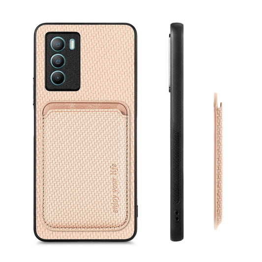 For vivo T1 Carbon Fiber Leather Card Magsafe Phone Case(Khaki) - vivo Cases by buy2fix | Online Shopping UK | buy2fix