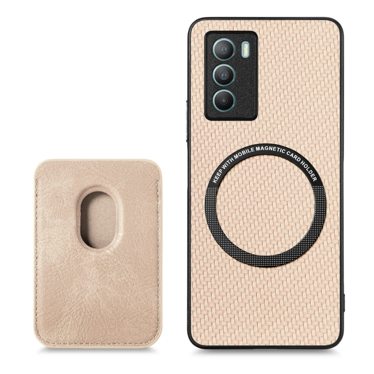 For vivo T1 Carbon Fiber Leather Card Magsafe Phone Case(Khaki) - vivo Cases by buy2fix | Online Shopping UK | buy2fix