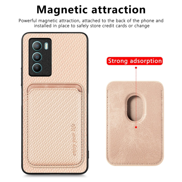 For vivo T1 Carbon Fiber Leather Card Magsafe Phone Case(Khaki) - vivo Cases by buy2fix | Online Shopping UK | buy2fix