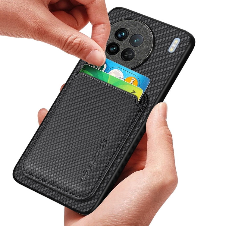 For vivo T1 Carbon Fiber Leather Card Magsafe Phone Case(Brown) - vivo Cases by buy2fix | Online Shopping UK | buy2fix