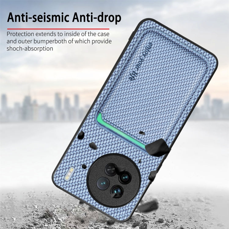 For vivo T1 Carbon Fiber Leather Card Magsafe Phone Case(Khaki) - vivo Cases by buy2fix | Online Shopping UK | buy2fix