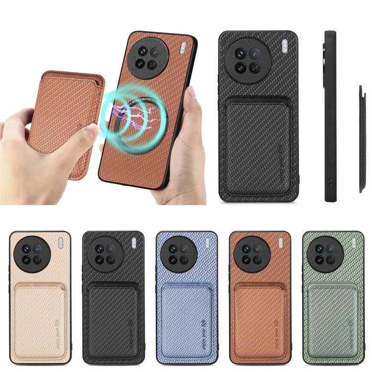 For vivo T1 Carbon Fiber Leather Card Magsafe Phone Case(Brown) - vivo Cases by buy2fix | Online Shopping UK | buy2fix