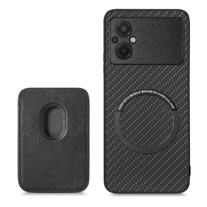 For Xiaomi Poco M5 4G Carbon Fiber Leather Card Magnetic Phone Case(Black) - Xiaomi Cases by buy2fix | Online Shopping UK | buy2fix