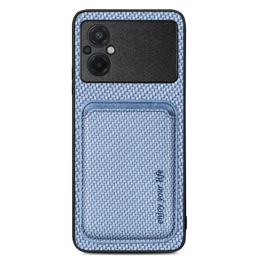 For Xiaomi Poco M5 4G Carbon Fiber Leather Card Magnetic Phone Case(Blue) - Xiaomi Cases by buy2fix | Online Shopping UK | buy2fix