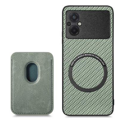 For Xiaomi Poco M5 4G Carbon Fiber Leather Card Magnetic Phone Case(Green) - Xiaomi Cases by buy2fix | Online Shopping UK | buy2fix