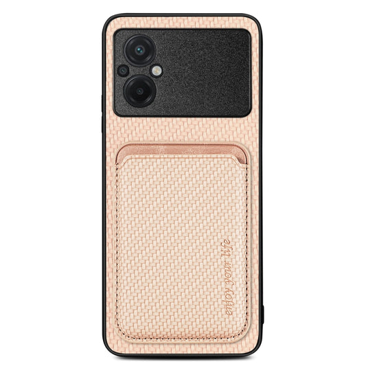 For Xiaomi Poco M5 4G Carbon Fiber Leather Card Magnetic Phone Case(Khaki) - Xiaomi Cases by buy2fix | Online Shopping UK | buy2fix