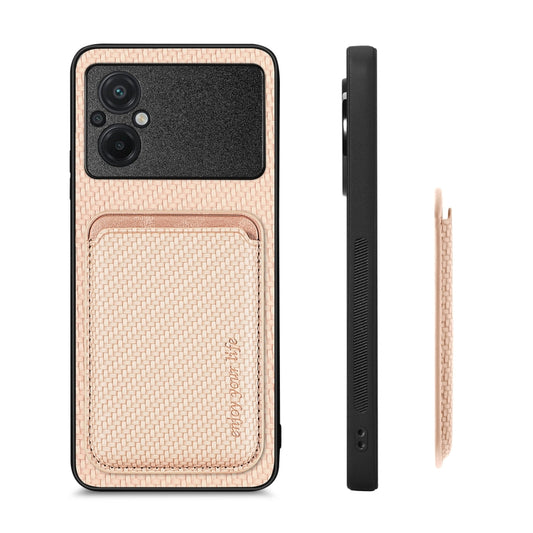 For Xiaomi Poco M5 4G Carbon Fiber Leather Card Magnetic Phone Case(Khaki) - Xiaomi Cases by buy2fix | Online Shopping UK | buy2fix