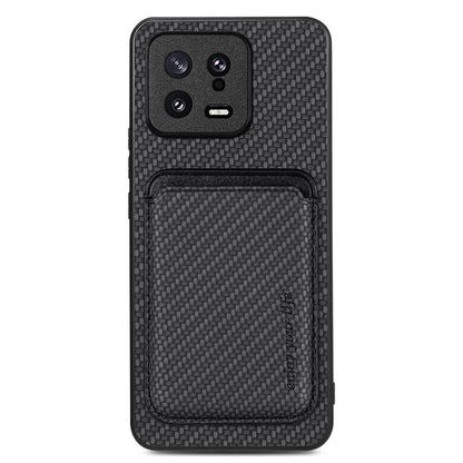 For Xiaomi 13 Carbon Fiber Leather Card Magnetic Phone Case(Black) - Xiaomi Cases by buy2fix | Online Shopping UK | buy2fix