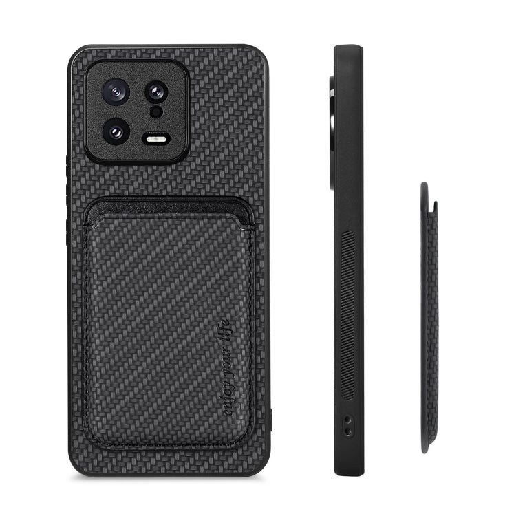 For Xiaomi 13 Carbon Fiber Leather Card Magnetic Phone Case(Black) - Xiaomi Cases by buy2fix | Online Shopping UK | buy2fix