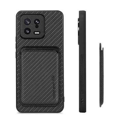 For Xiaomi 13 Carbon Fiber Leather Card Magnetic Phone Case(Black) - Xiaomi Cases by buy2fix | Online Shopping UK | buy2fix