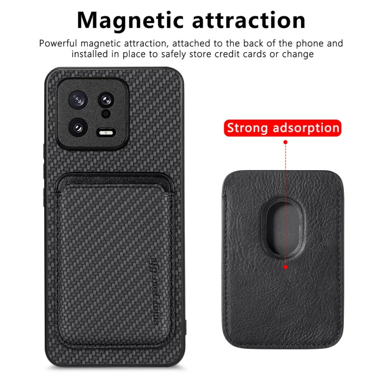 For Xiaomi 13 Carbon Fiber Leather Card Magnetic Phone Case(Black) - Xiaomi Cases by buy2fix | Online Shopping UK | buy2fix