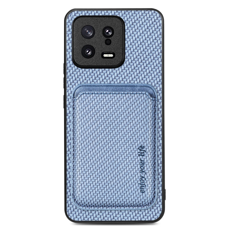 For Xiaomi 13 Carbon Fiber Leather Card Magnetic Phone Case(Blue) - Xiaomi Cases by buy2fix | Online Shopping UK | buy2fix