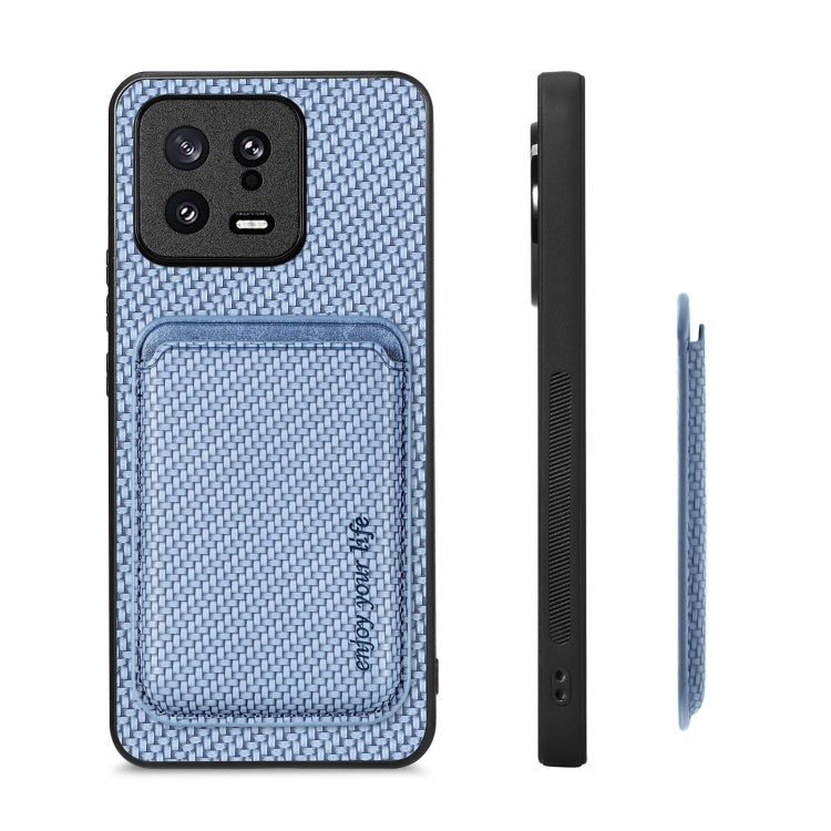 For Xiaomi 13 Carbon Fiber Leather Card Magnetic Phone Case(Blue) - Xiaomi Cases by buy2fix | Online Shopping UK | buy2fix